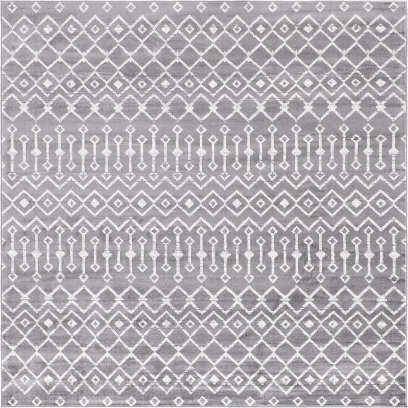 7' 10 x 7' 10 Dudley · Geometric lattice rug, gray and ivory