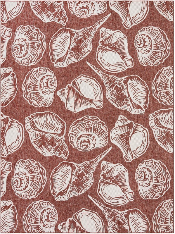 9' x 12' Arcata · Seashell Outdoor Rug, rust and ivory