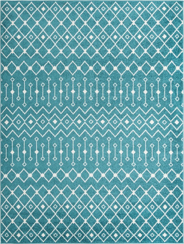 9' x 12' Boswell · Geometric trellis rug, turquoise and ivory