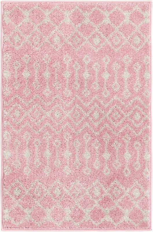2' x 3' Boswell · Geometric trellis rug, pink and ivory