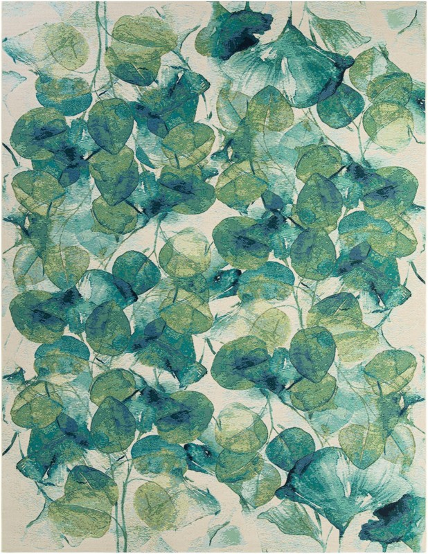 10' x 13' Lomax · Botanical leaf Outdoor Rug, teal and green
