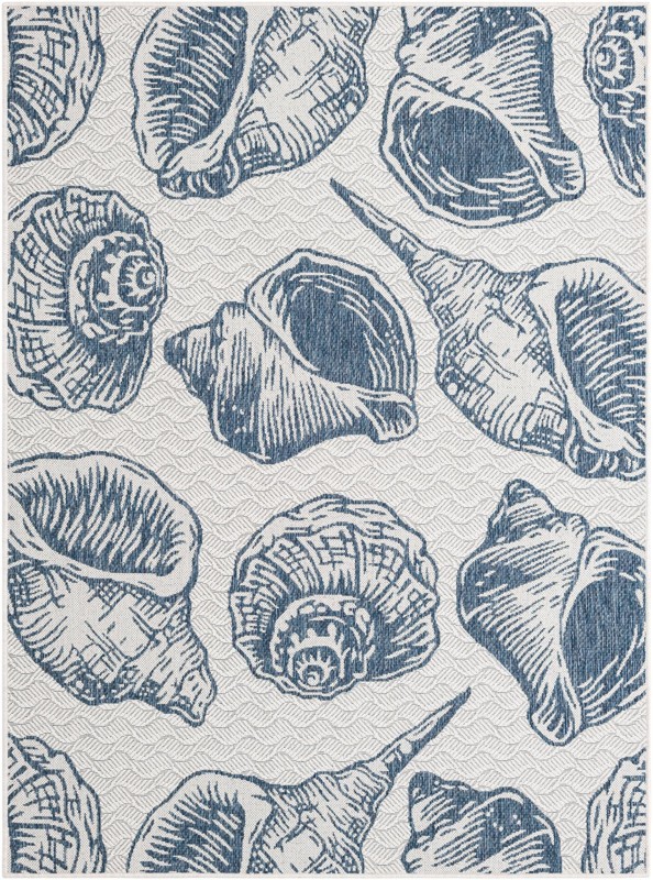 5' 3 x 7' Arcata · Seashell Outdoor Rug, navy and ivory