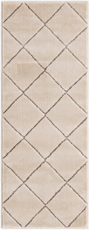 2' x 5' Gilchrist · Diamond rug, white and silver