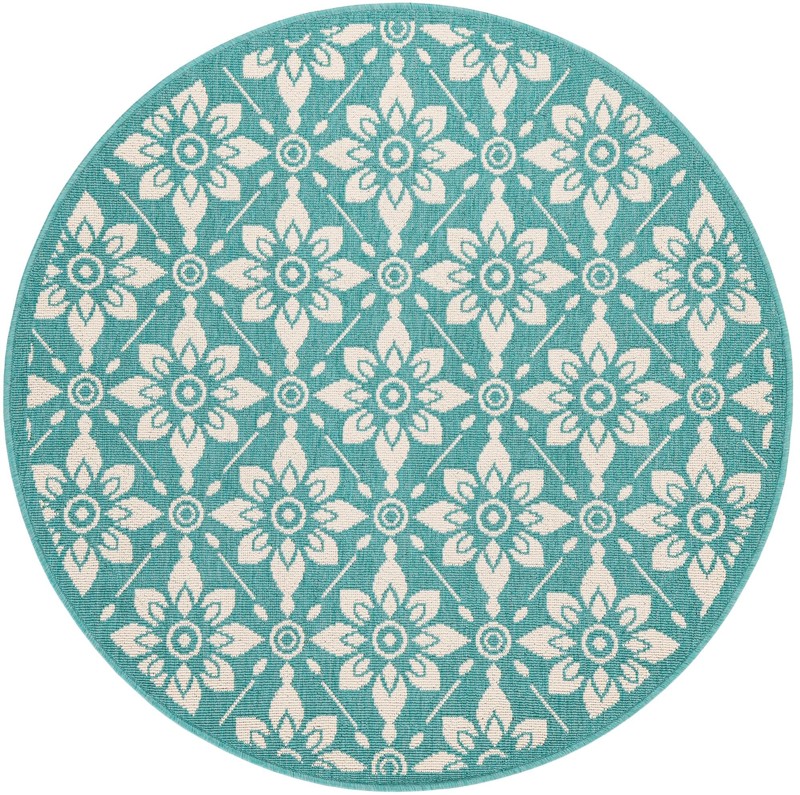 4' x 4' Selwyn · Floral / botanical Outdoor Rug, teal