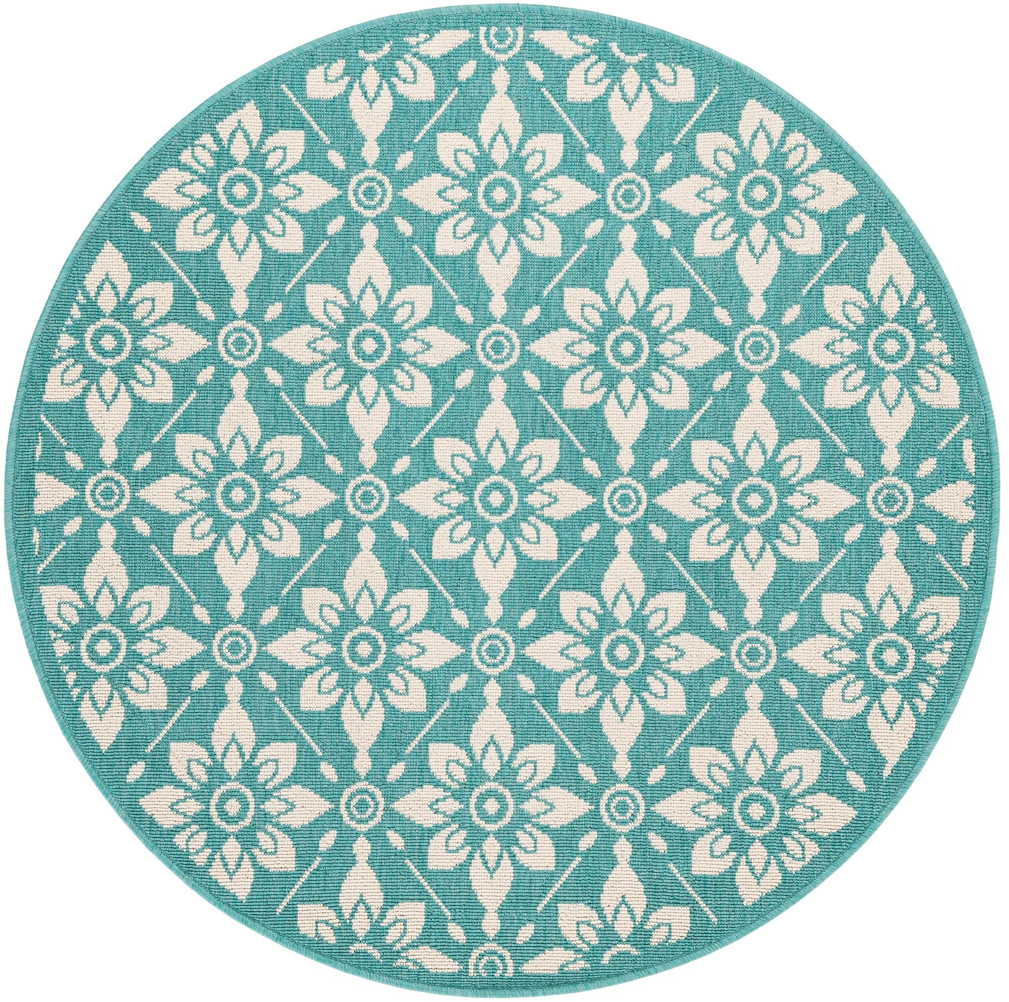 4' x 4' Selwyn · Floral / botanical Outdoor Rug, teal