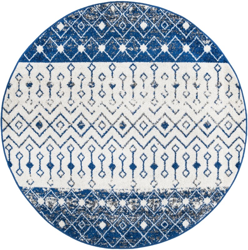 6' x 6' Vernon · Tribal geometric rug, blue and ivory