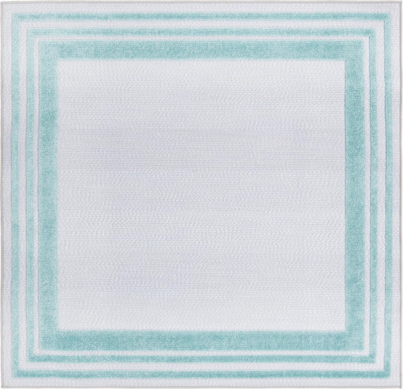 5' 3 x 5' 3 Walnut · Border Outdoor Rug, gray and teal