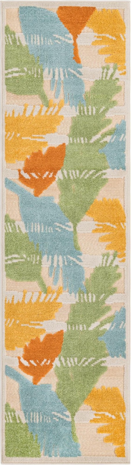 2' x 8' Fargo · Tropical leaf Outdoor Rug, multicolour on beige