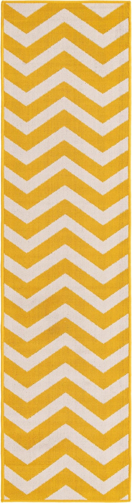 2' x 8' Seabrook · Chevron Outdoor Rug, yellow and ivory