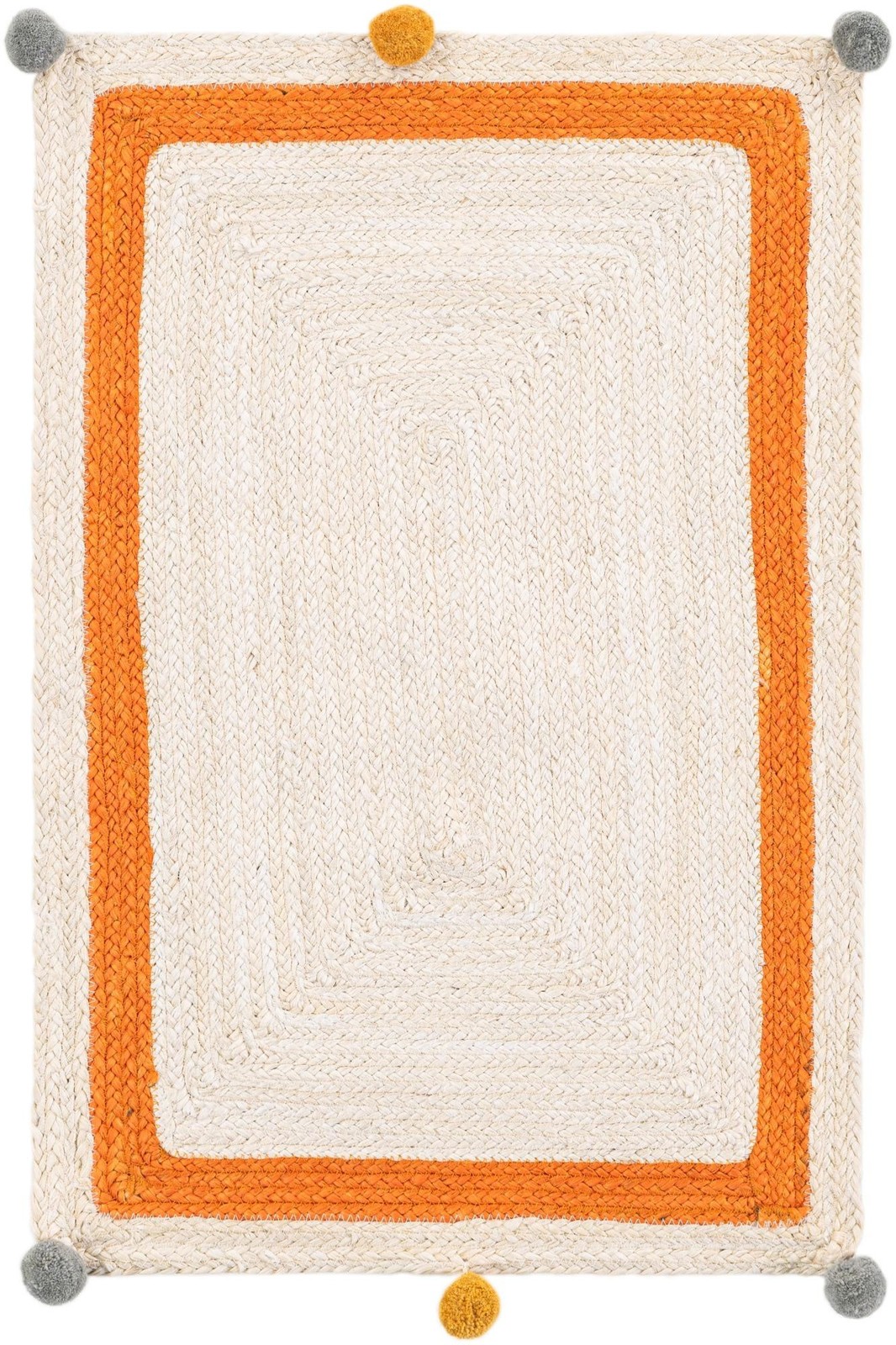 2' x 3' 1 Godwin · Border Wool Braided Jute Rug, white, orange and gray
