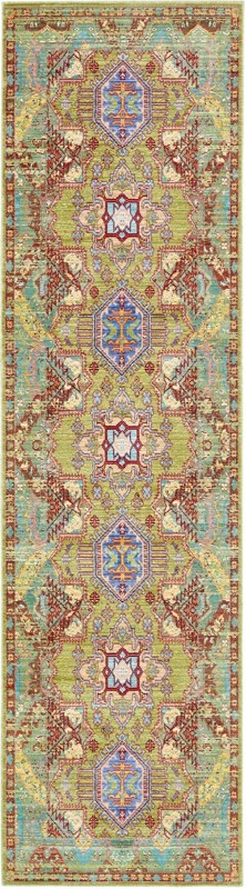 2' 7 x 9' 10 Sherman · Medallion runner rug, green and red