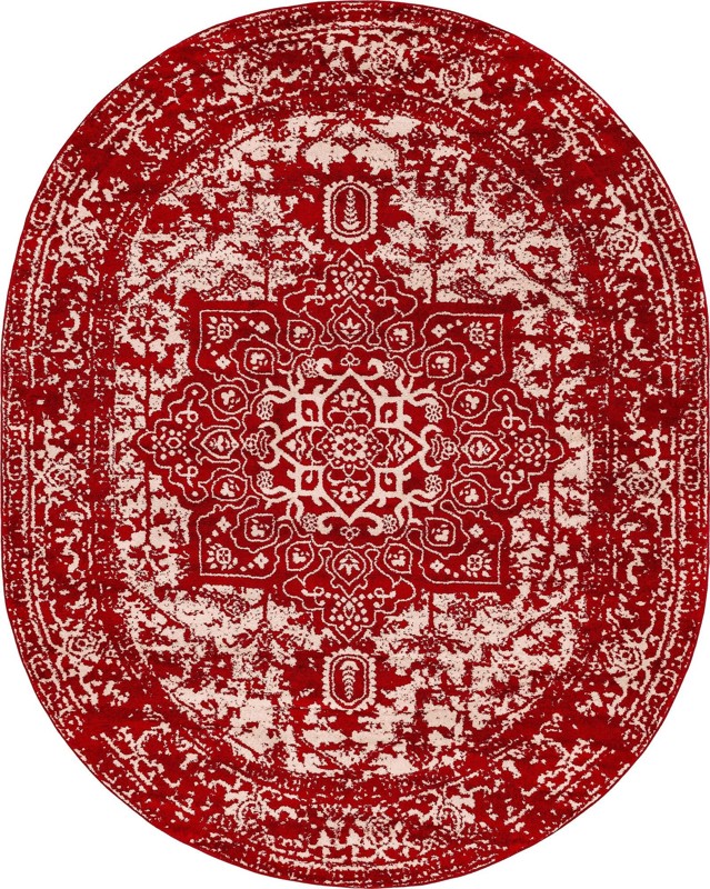 Birch · Distressed medallion rug, red and ivory