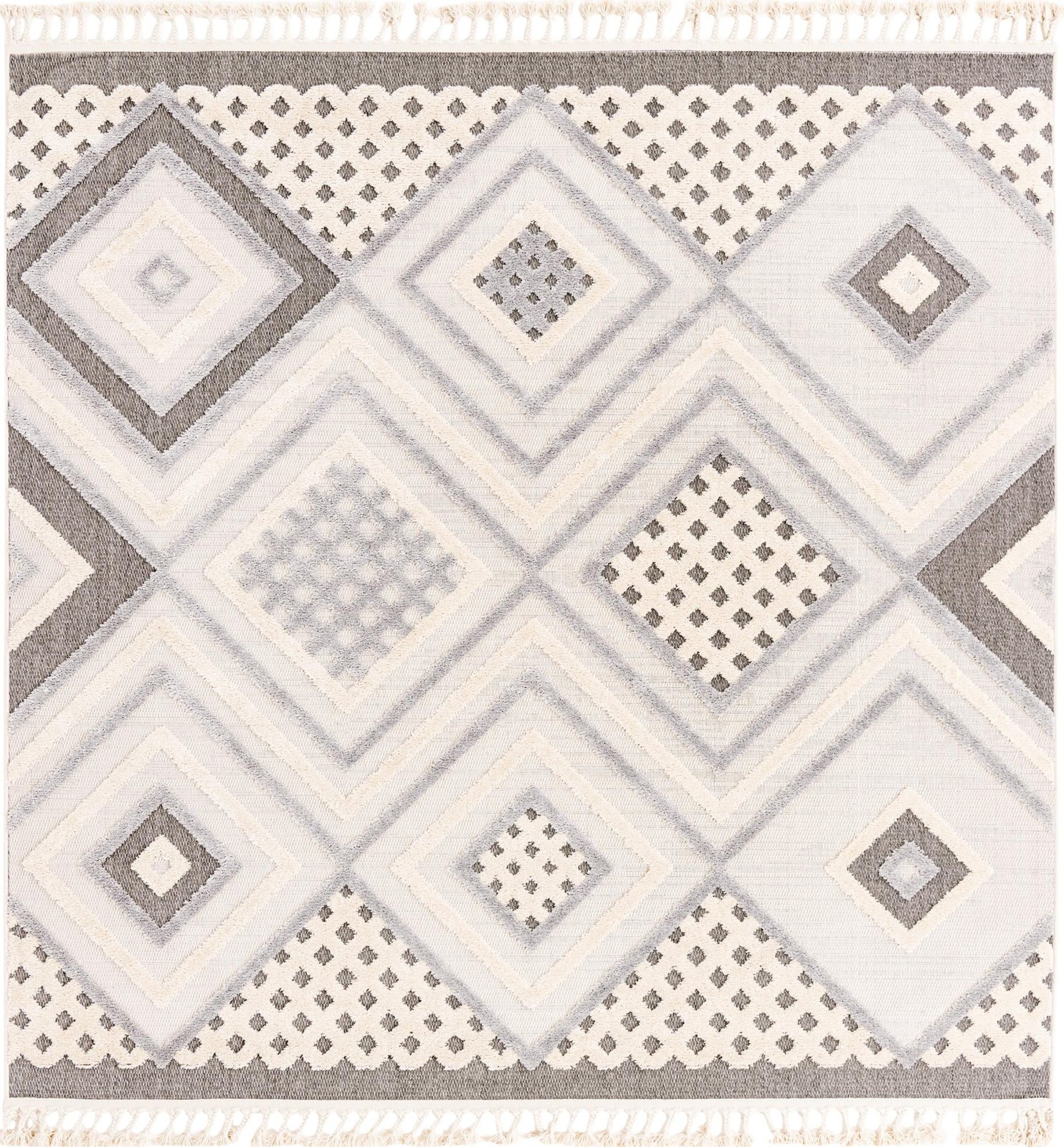 7' 10 x 7' 10 Crowley · Diamond geometric rug, beige and gray
