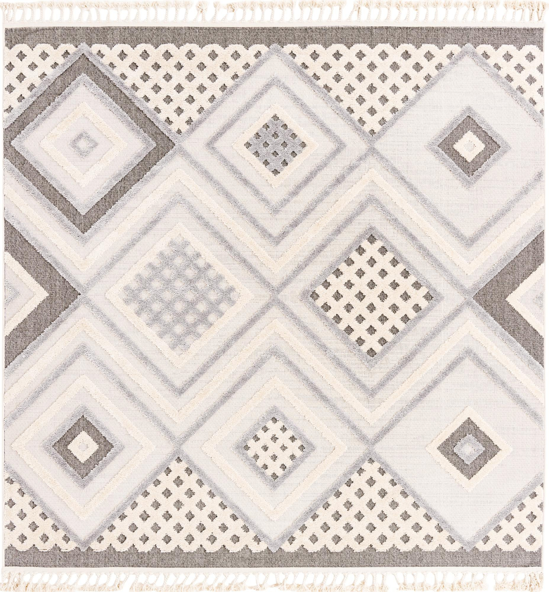 7' 10 x 7' 10 Crowley · Diamond geometric rug, beige and gray