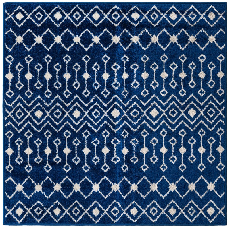4' x 4' Boswell · Geometric trellis rug, navy and ivory
