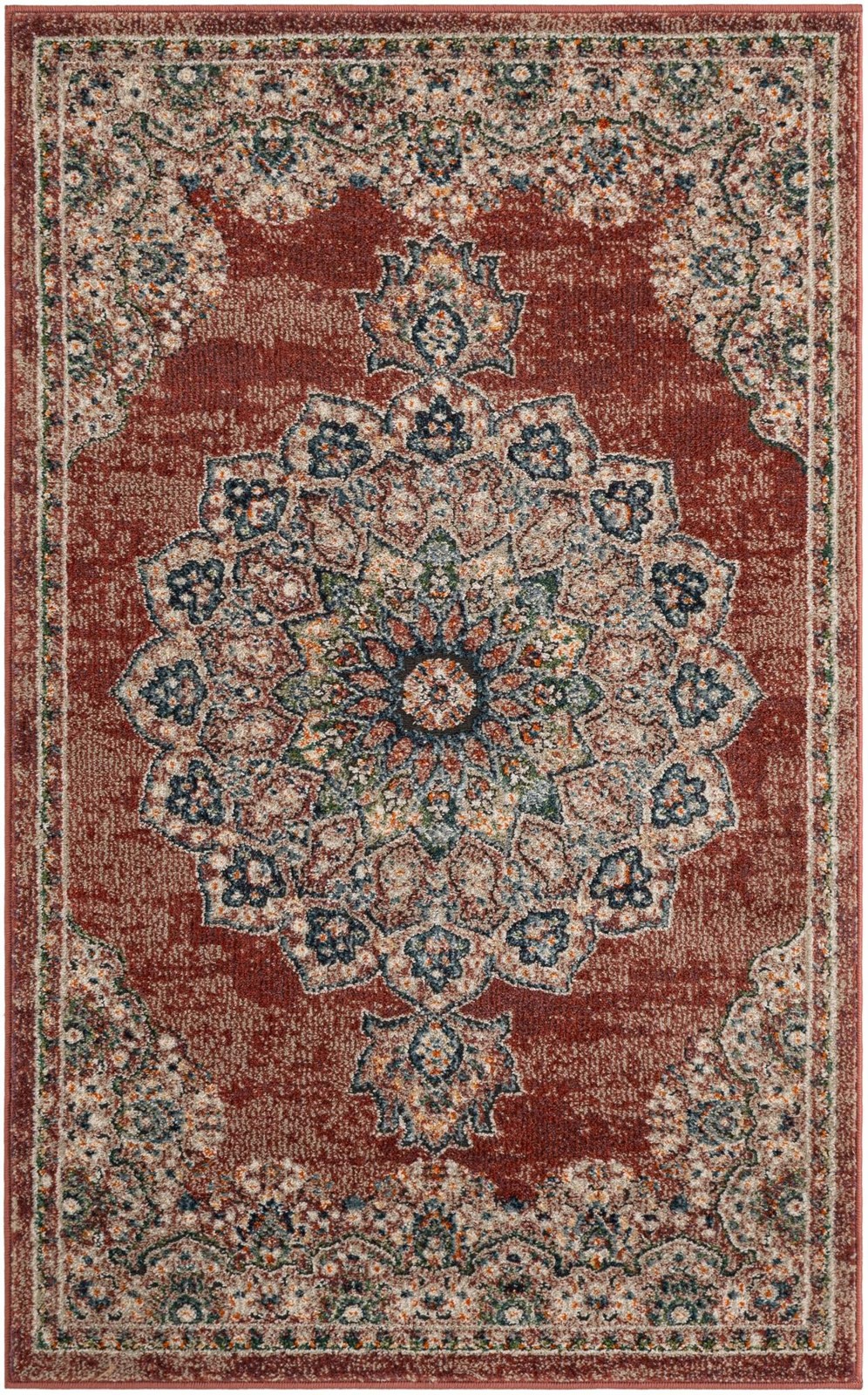 3' 3 x 5' 3 Neale · Medallion rug, antique red and ivory
