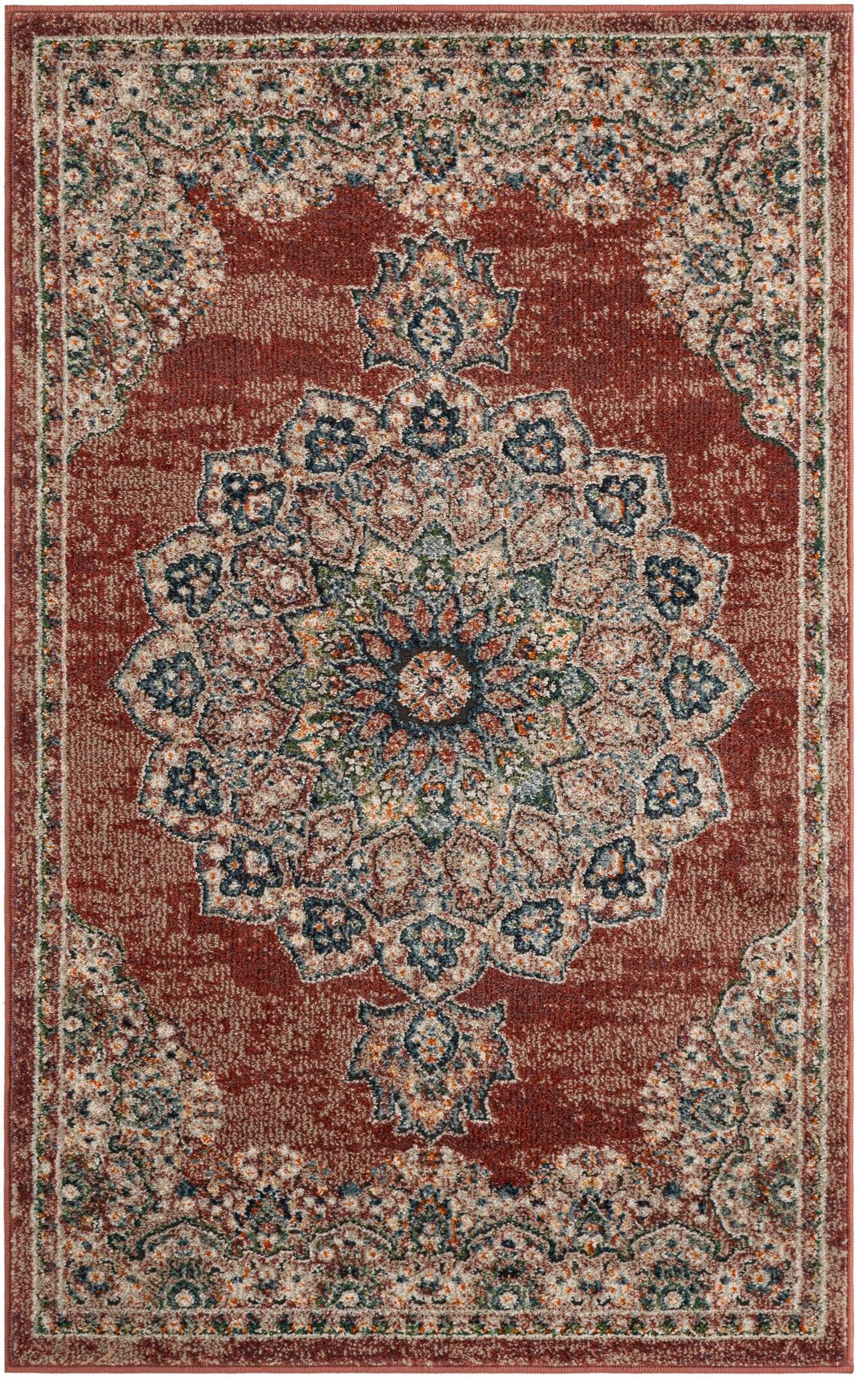 3' 3 x 5' 3 Neale · Medallion rug, antique red and ivory