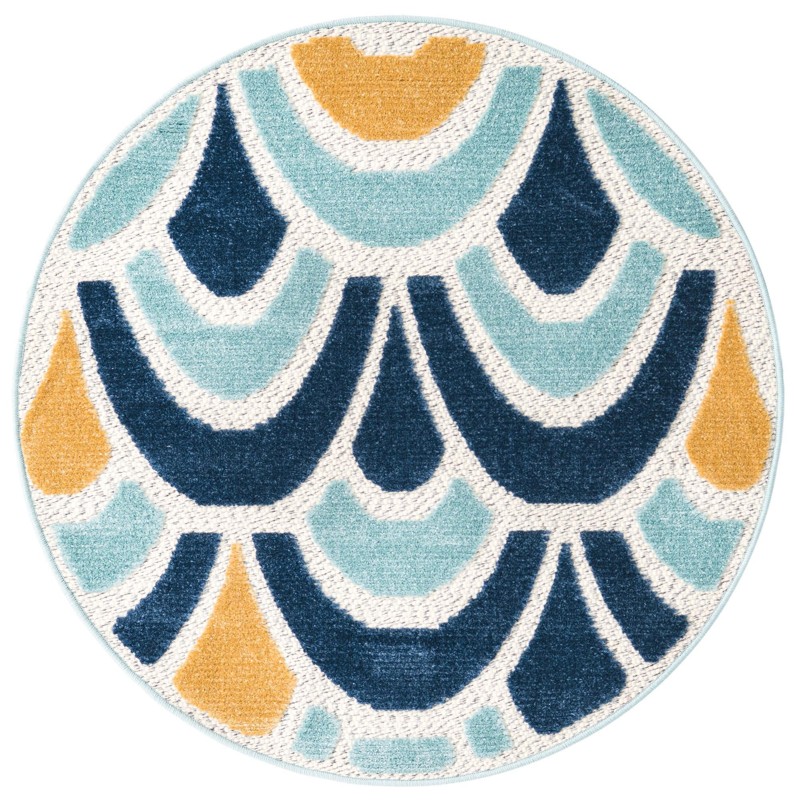 Skelton · Scallop geometric Outdoor Rug, blue and orange