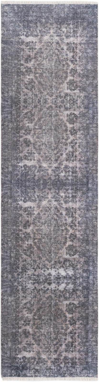 2' x 8' Tooley · Border rug, gray and blue