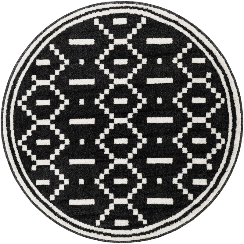 4' x 4' Rankin · Geometric diamond rug, black and ivory