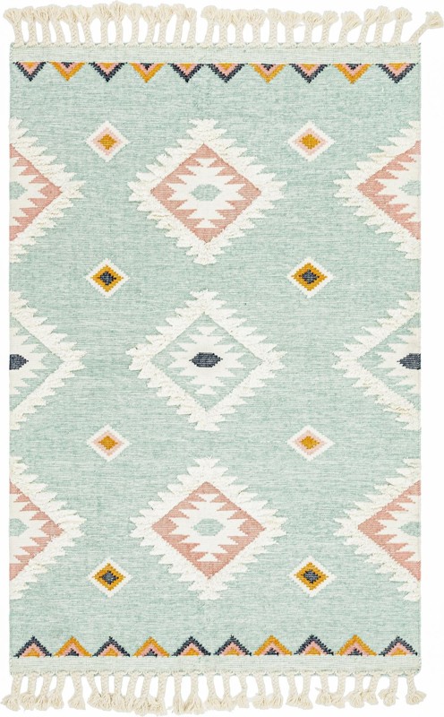6' 1 x 9' Amaranth · Border Wool Rug, aquamarine