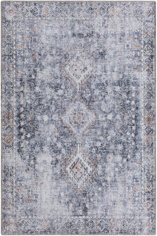 4' x 6' Hodges · Distressed medallion rug, gray and black