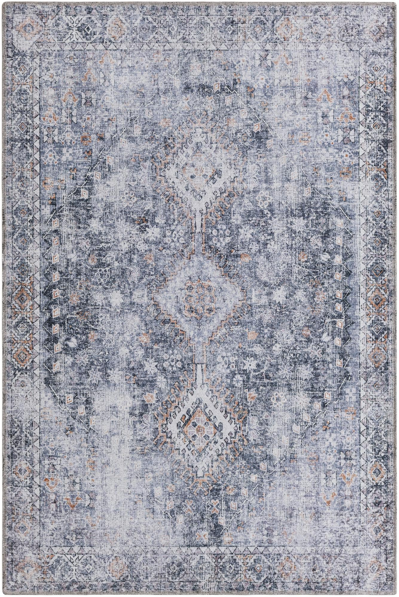 4' x 6' Hodges · Distressed medallion rug, gray and black