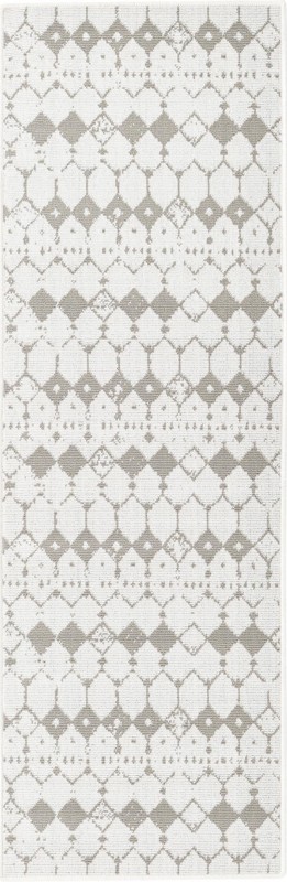 Stowe · Geometric diamond Outdoor Rug, ivory and gray