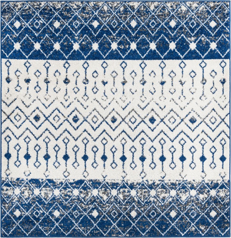 6' x 6' Vernon · Tribal geometric rug, blue and ivory