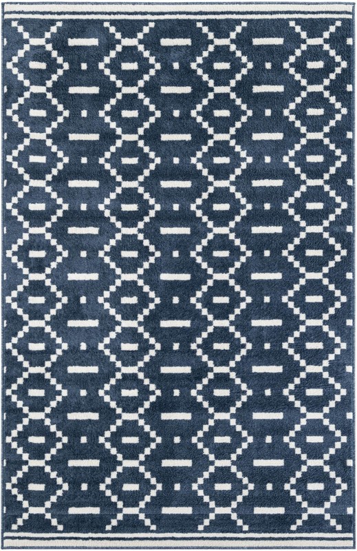 5' x 8' Rankin · Geometric rug, blue and ivory