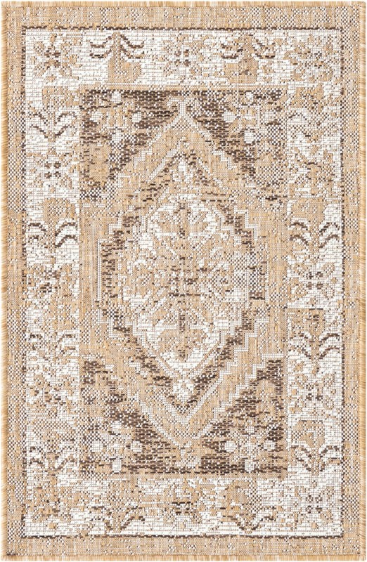 2' x 3' Wylie · Medallion Outdoor Rug, natural and brown