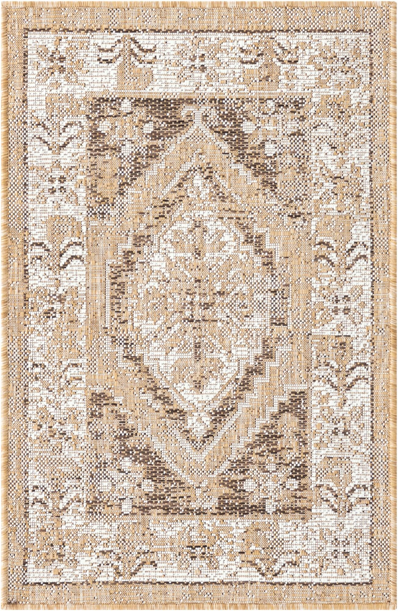 2' x 3' Wylie · Medallion Outdoor Rug, natural and brown