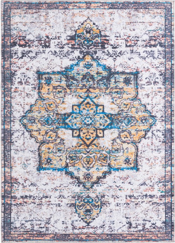 7' 3 x 10' Rideout · Medallion Washable Rug, white and blue