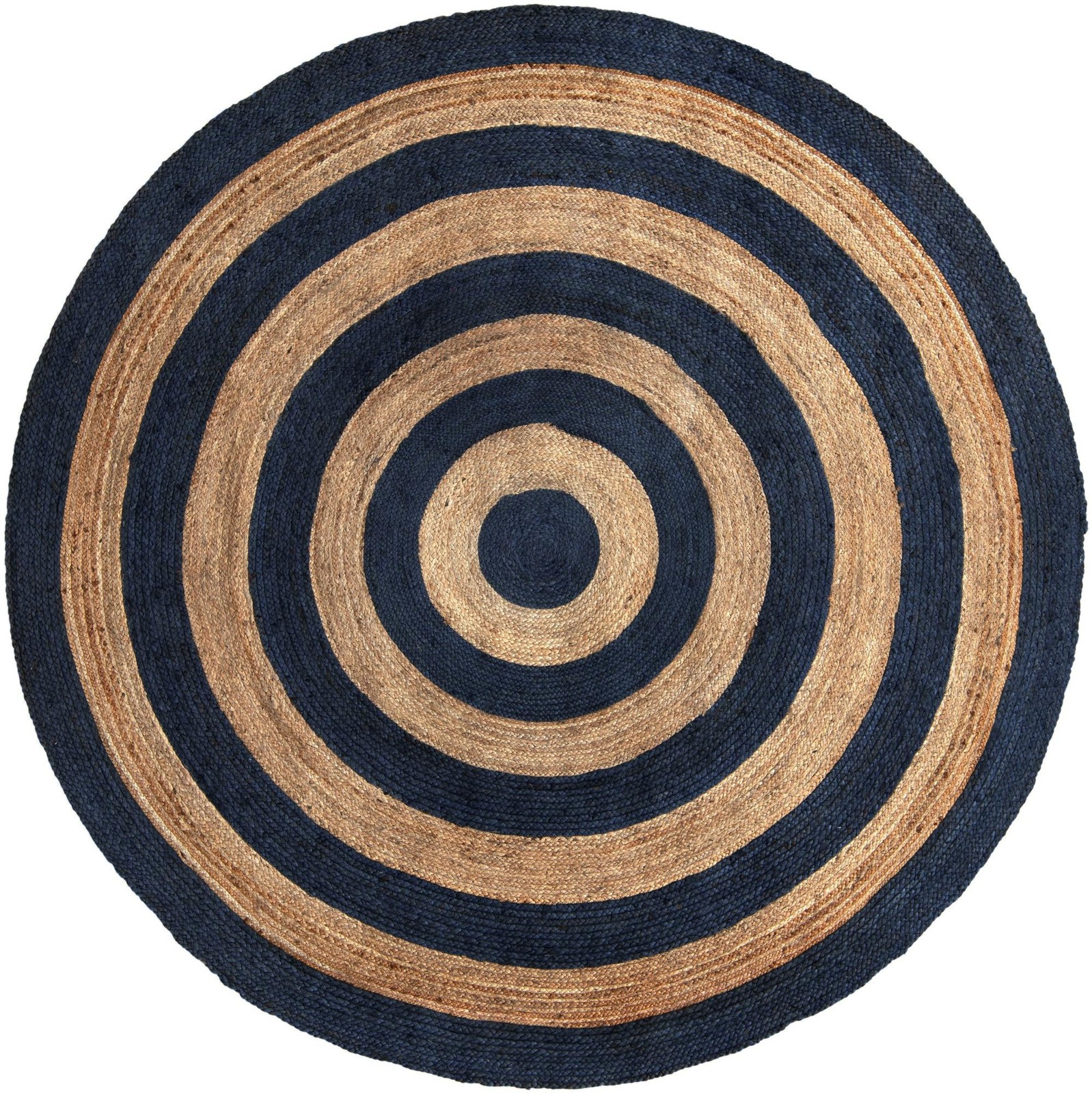 8' x 8' Goodwin · Concentric stripe Braided Jute Rug, navy and natural