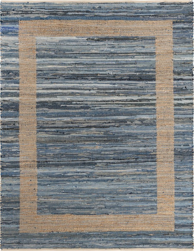 7' 1 x 10' Stafford · Bordered striped Chindi Rug, navy and natural