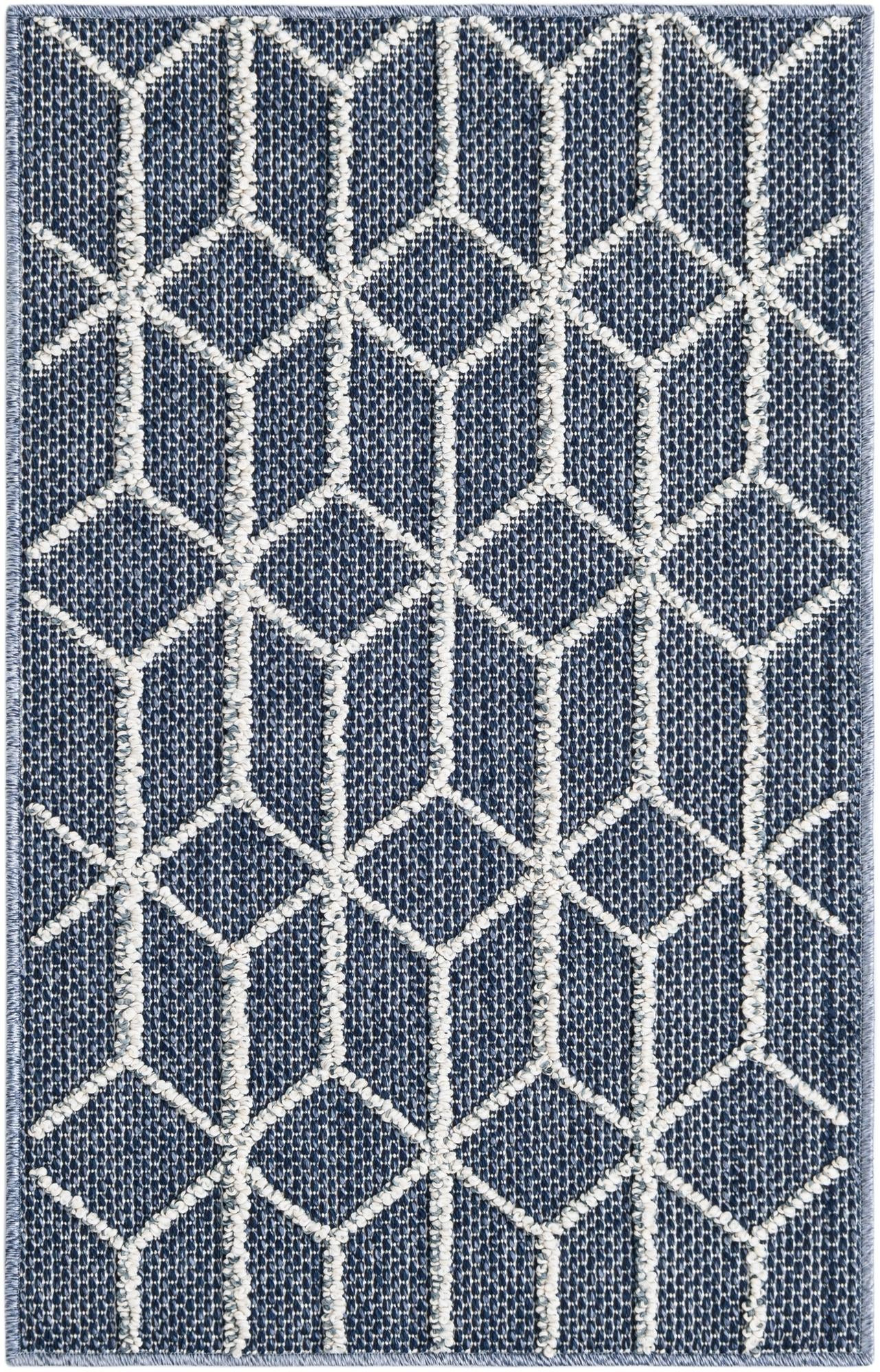 2' x 3' 1 Jasper · Geometric Outdoor Rug, navy and white
