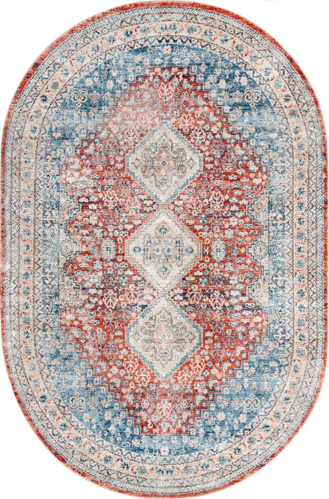 5' 3 x 8' Greenbriar · Border rug, red