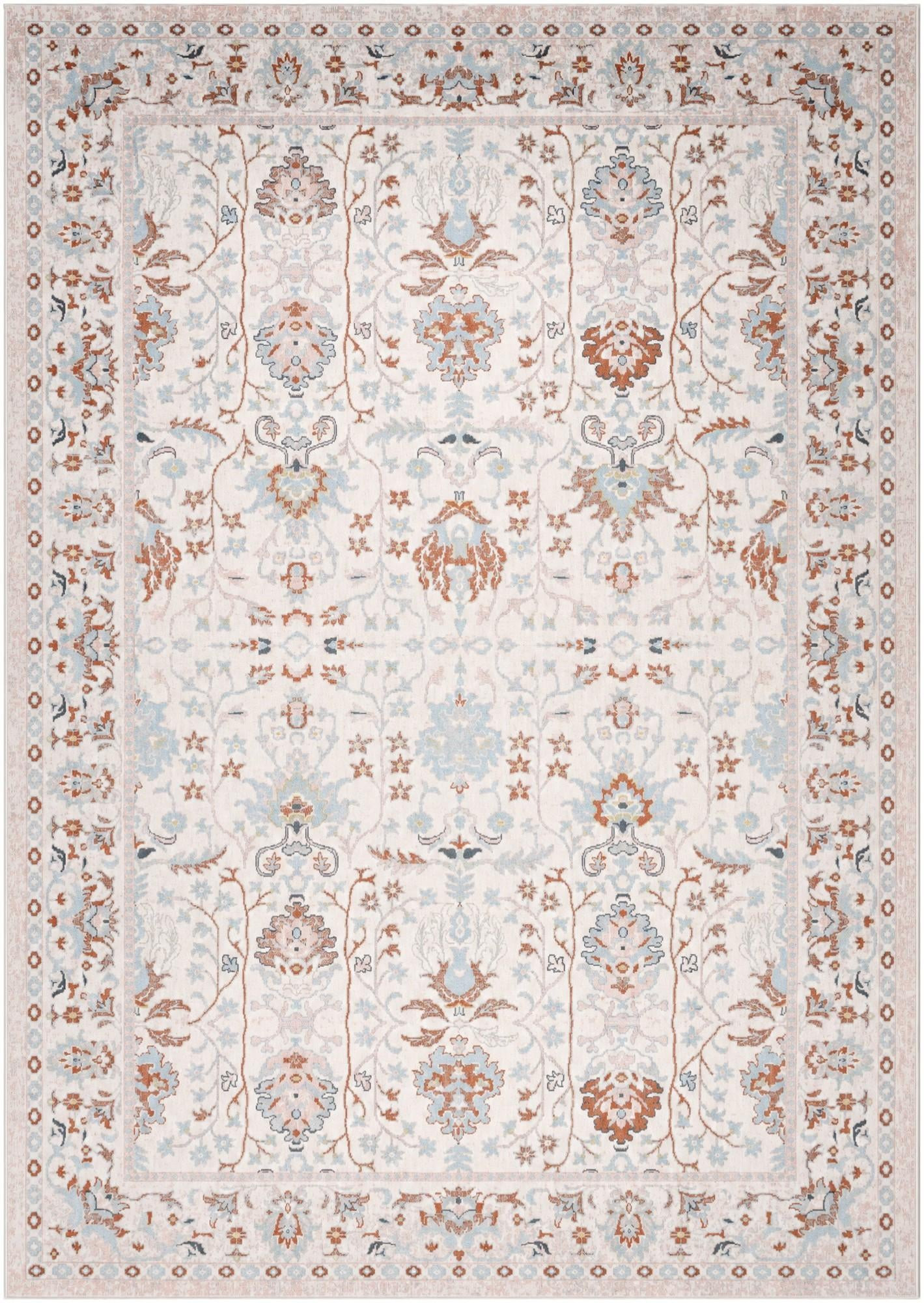 10' x 14' Sandys · Botanical Washable Rug, ivory, blue and rust