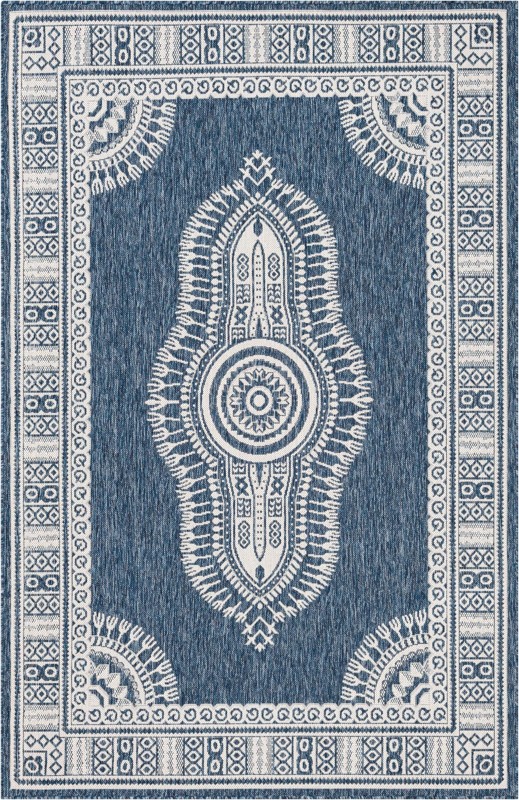 5' 3 x 8' Bainbridge · Border Outdoor Rug, blue