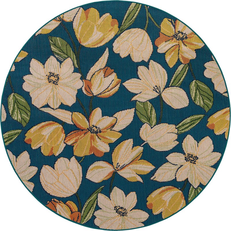 Lyndon · Floral / botanical Outdoor Rug, blue