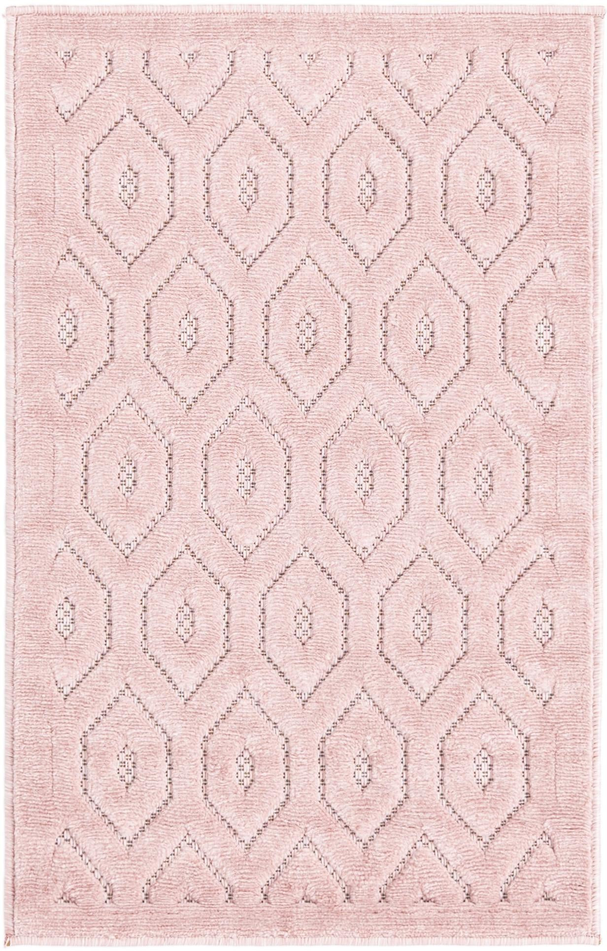 2' x 3' Creed · Geometric trellis Outdoor Rug, light pink