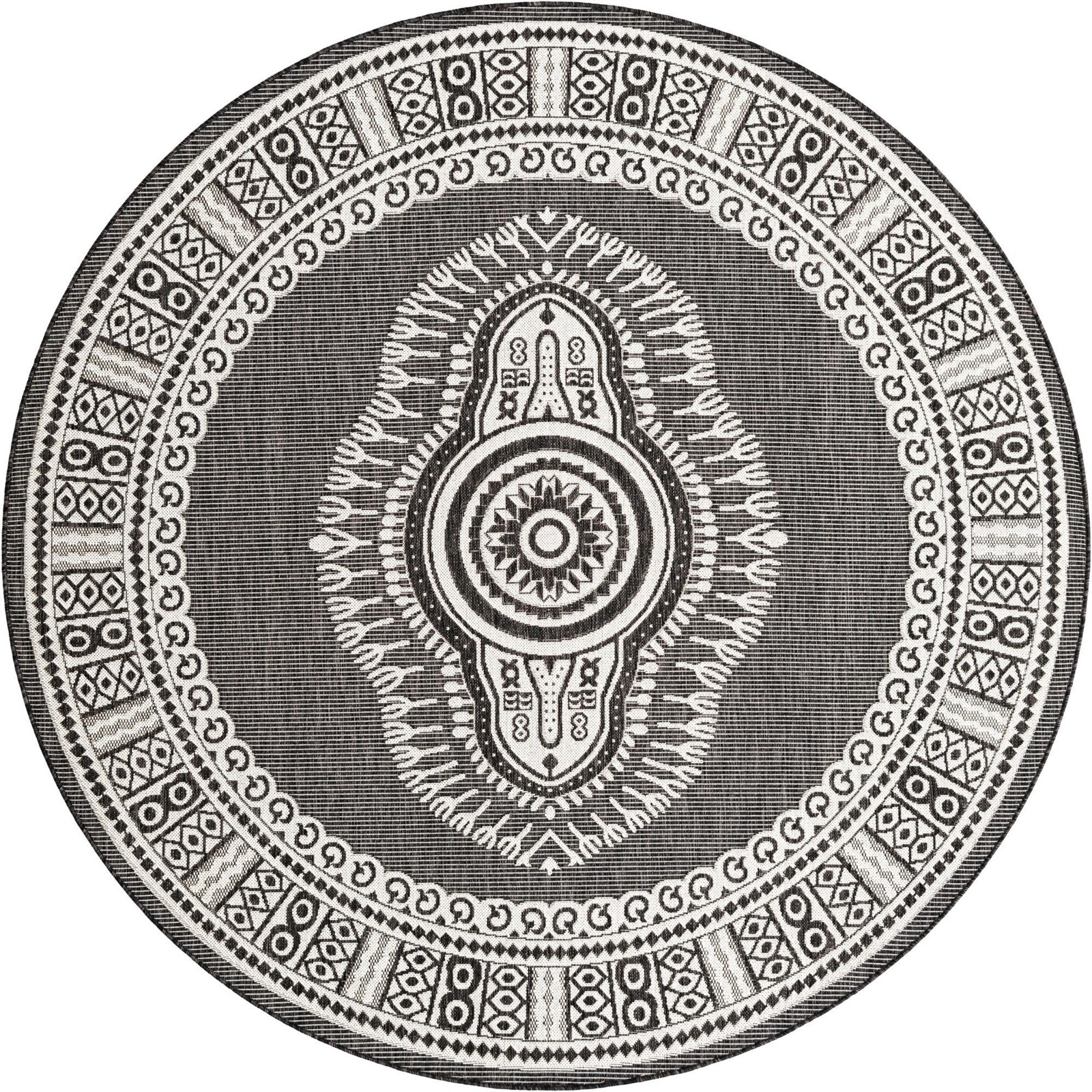 7' 10 x 7' 10 Bainbridge · Border Outdoor Rug, black and white