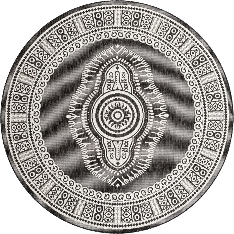 7' 10 x 7' 10 Bainbridge · Border Outdoor Rug, black and white