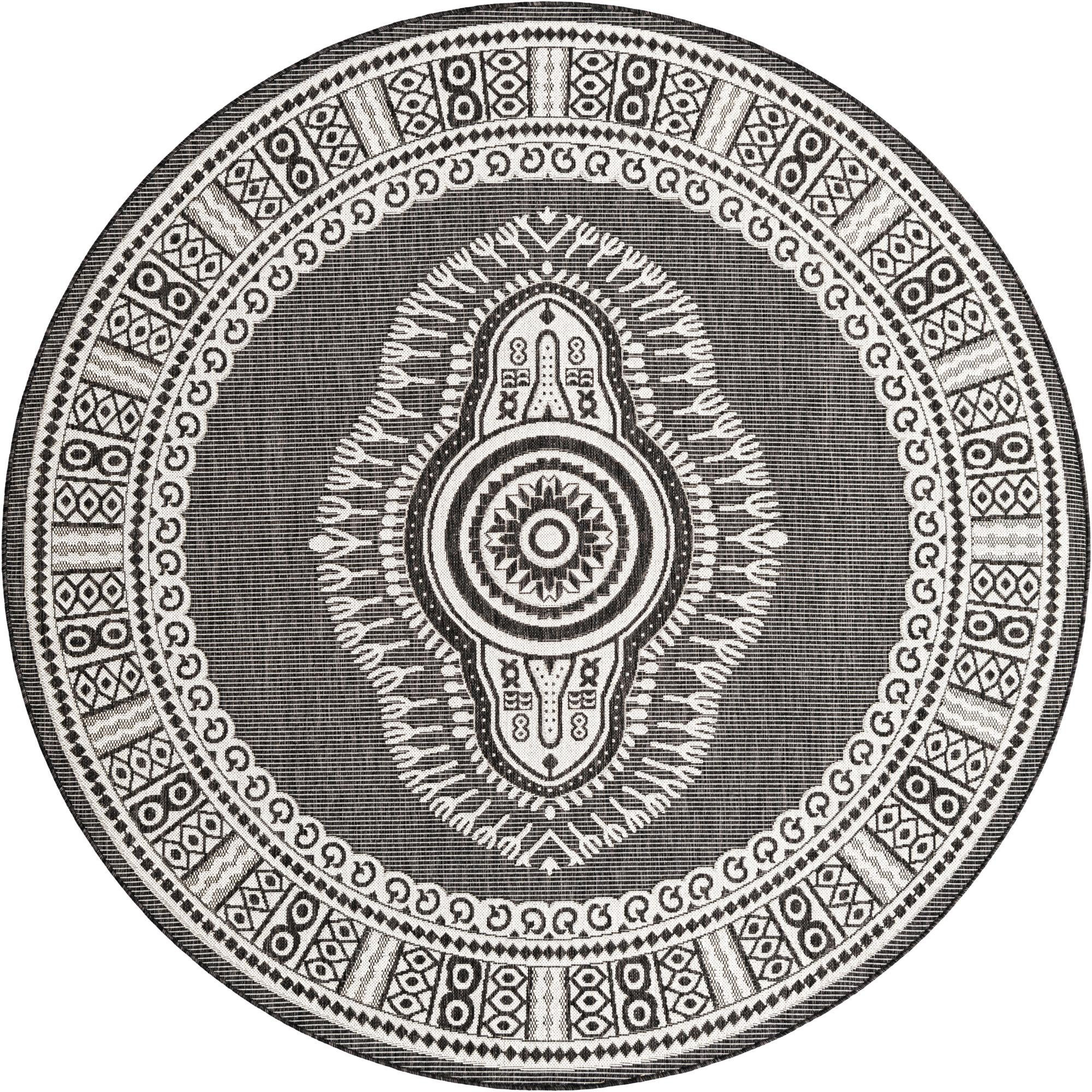 7' 10 x 7' 10 Bainbridge · Border Outdoor Rug, black and white
