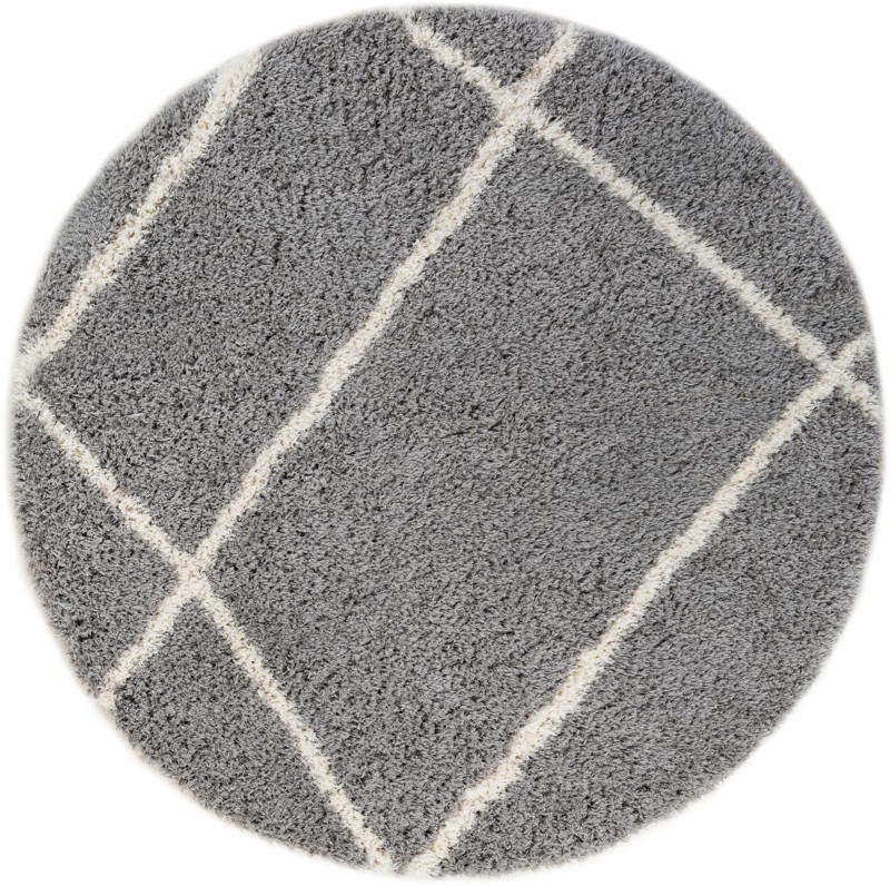 8' x 8' Rockingham · Diamond lattice Shag Rug, gray and ivory
