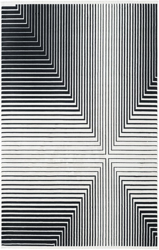 5' 3 x 8' Riggs · Geometric lines rug, black and white