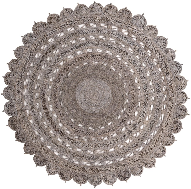 Anise · Medallion Braided Jute Rug, gray