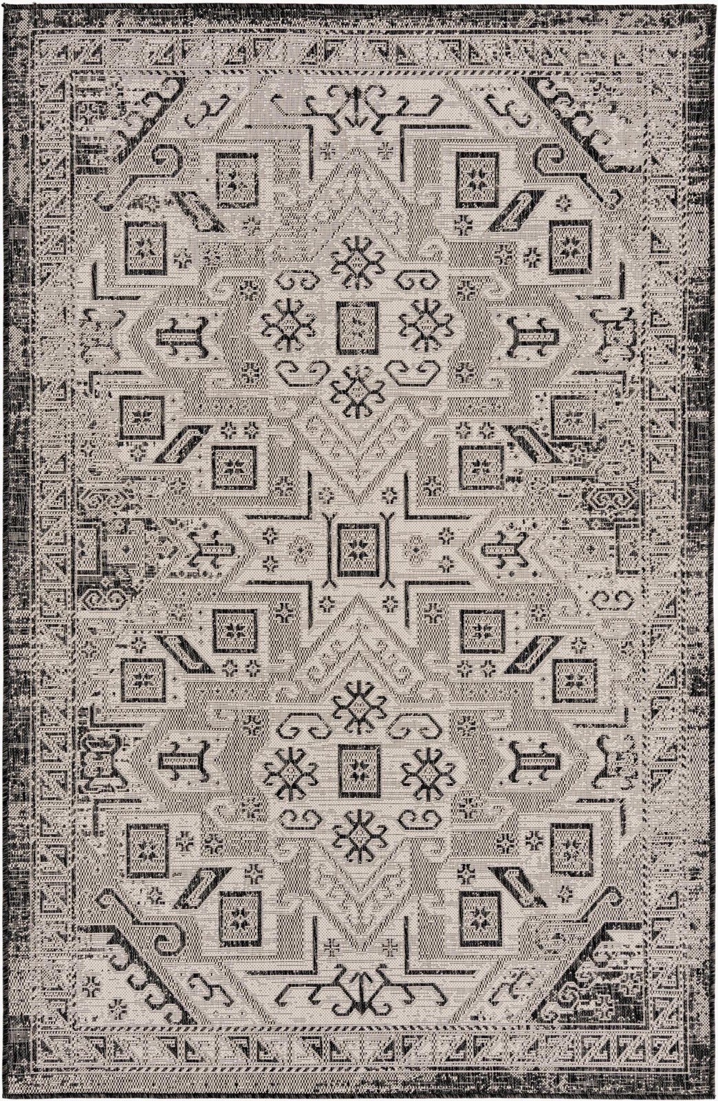 5' 3 x 8' Estuary · Border Outdoor Rug, charcoal gray