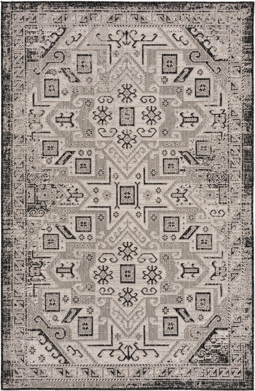 5' 3 x 8' Estuary · Border Outdoor Rug, charcoal gray