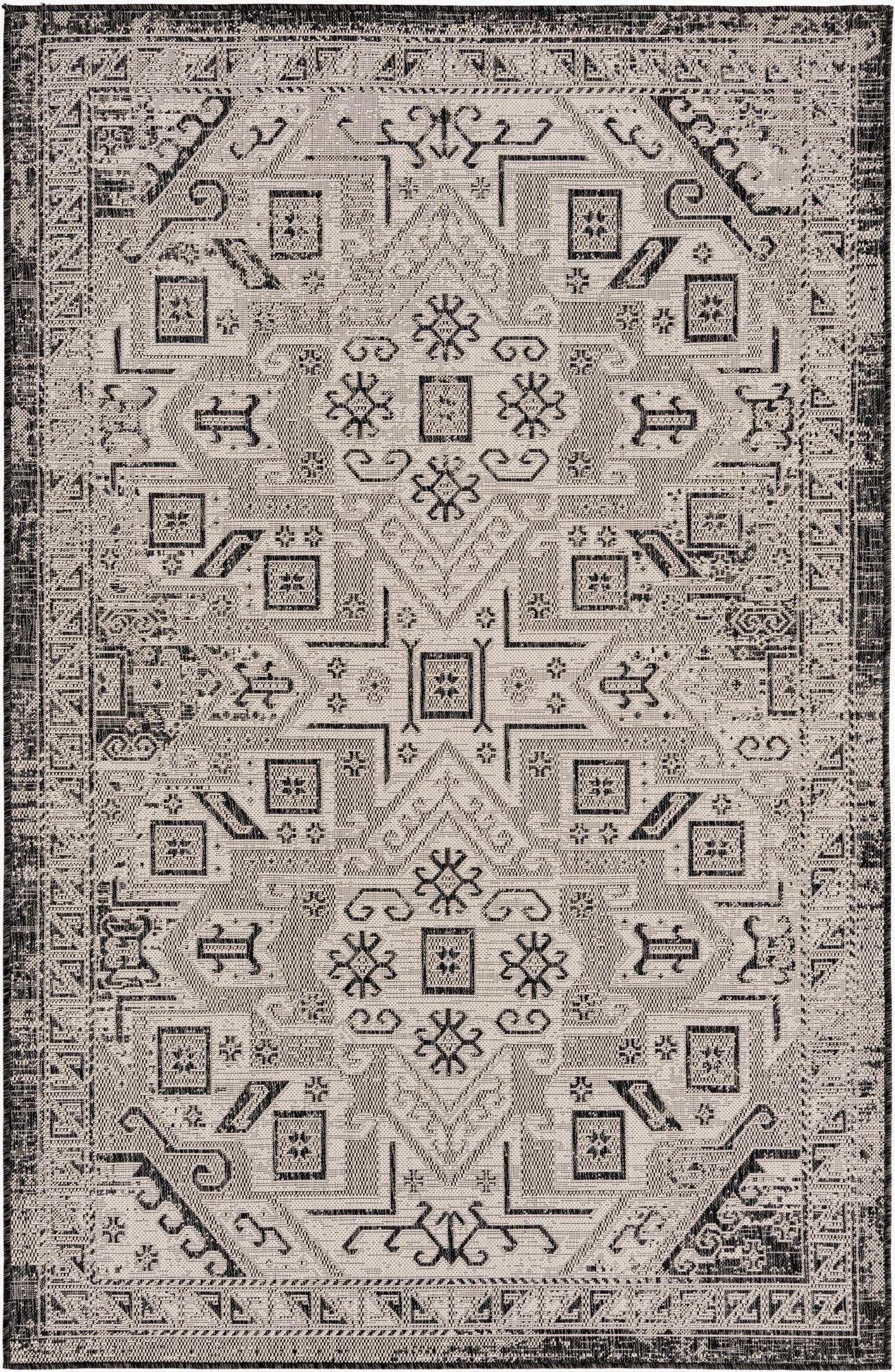 5' 3 x 8' Estuary · Border Outdoor Rug, charcoal gray